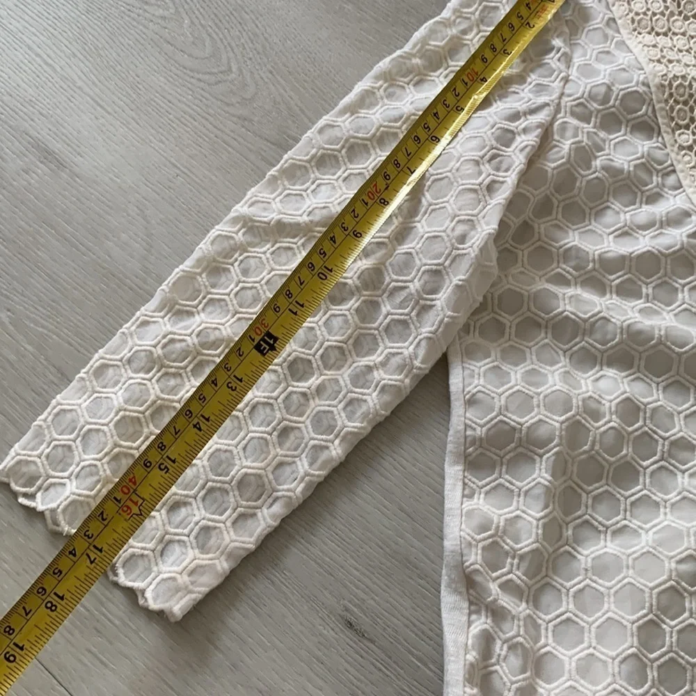 Tory Burch Tali-3/4-Sleeve Combo Honeycomb‎ Top Lace crochet blouse Top size XS